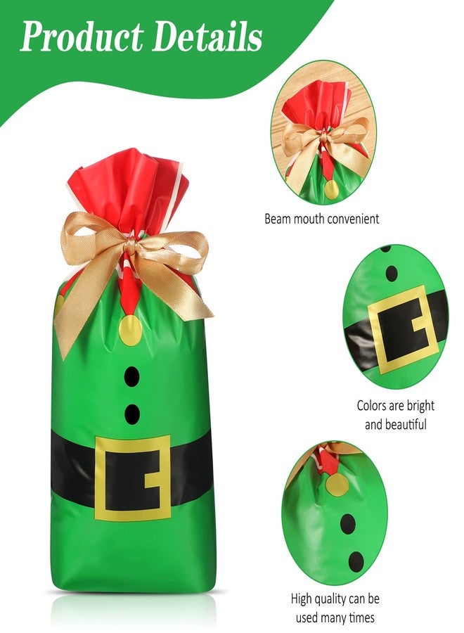 Funrous Christmas Drawstring Favor Bags Christmas Plastic Treat Candy Bag for Kids Birthday Snack Wrapping Party Favors Decor (50 Pcs, Elves Suit) - Image 3